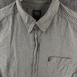 Think Pink Men Long Sleeve Button Up Shirt Blue Beige Check 2XL Pocket Adult